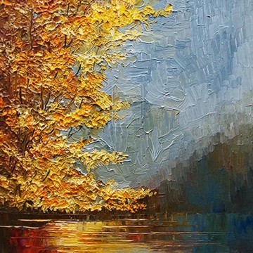 Landscapes Painting - River Landscape autumn detail
